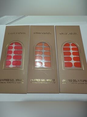 Sassy Saints Press-On Gel Nail Wraps — Pink, Peach & Coral Trio